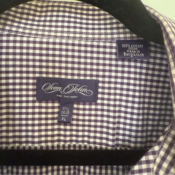 SEAN JOHN purple check long sleeve button front shirt men's XL 17 1/2 Office - Picture 5 of 8